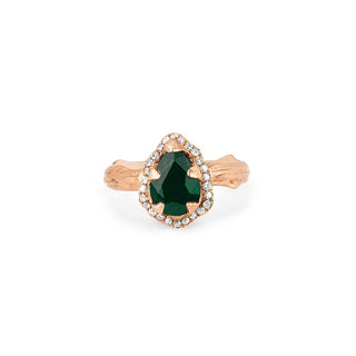 Micro Queen Water Drop Emerald Rose Thorn Ring with Pavé Diamond Halo Rose Gold 4  by Logan Hollowell Jewelry