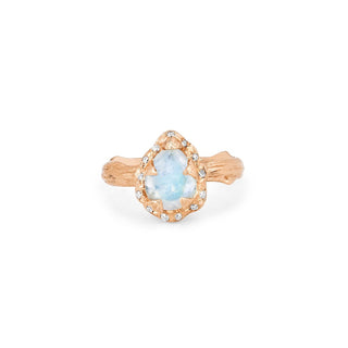 Micro Queen Water Drop Moonstone Rose Thorn Ring with Sprinkled Diamonds 2.5 Rose Gold  by Logan Hollowell Jewelry