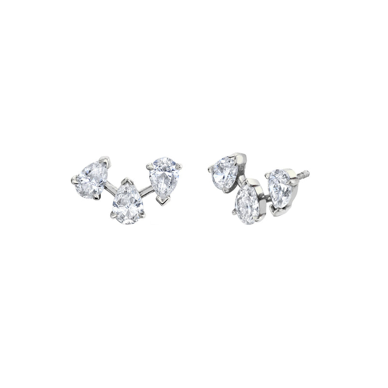 Petite Reverse Triple Water Drop Diamond Studs White Gold Pair by Logan Hollowell Jewelry