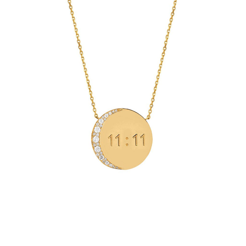 Mini 11:11 Moon Necklace Yellow Gold 16"  by Logan Hollowell Jewelry