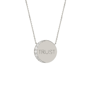Mini Trust The Universe Moon Necklace White Gold 16"  by Logan Hollowell Jewelry