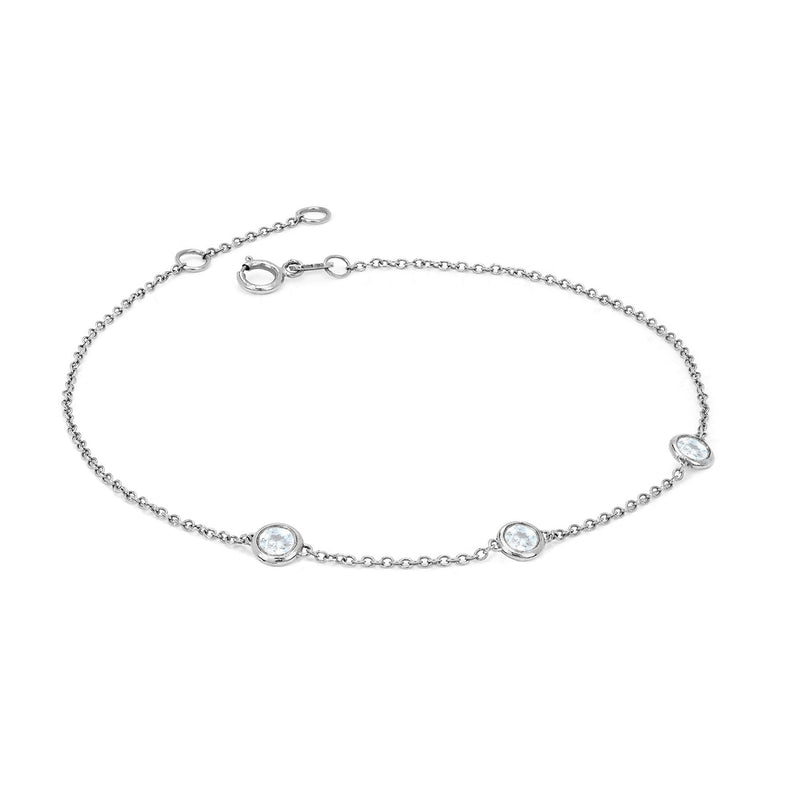 3 Moonstone Orbit Bezel Bracelet White Gold   by Logan Hollowell Jewelry