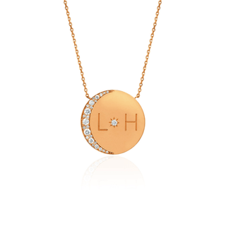 Medium Love You To The Moon and Back Necklace with Diamonds Rose Gold 16" With Star Set Diamond Center by Logan Hollowell Jewelry