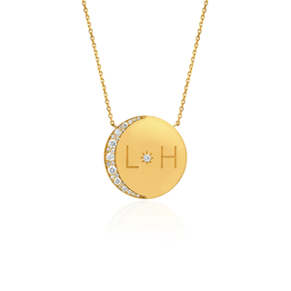 Medium Love You To The Moon and Back Necklace with Diamonds Yellow Gold 16" With Star Set Diamond Center by Logan Hollowell Jewelry