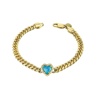Queen Premium Boulder Opal Heart Cuban Bracelet with Sprinkled Diamonds Yellow Gold   by Logan Hollowell Jewelry