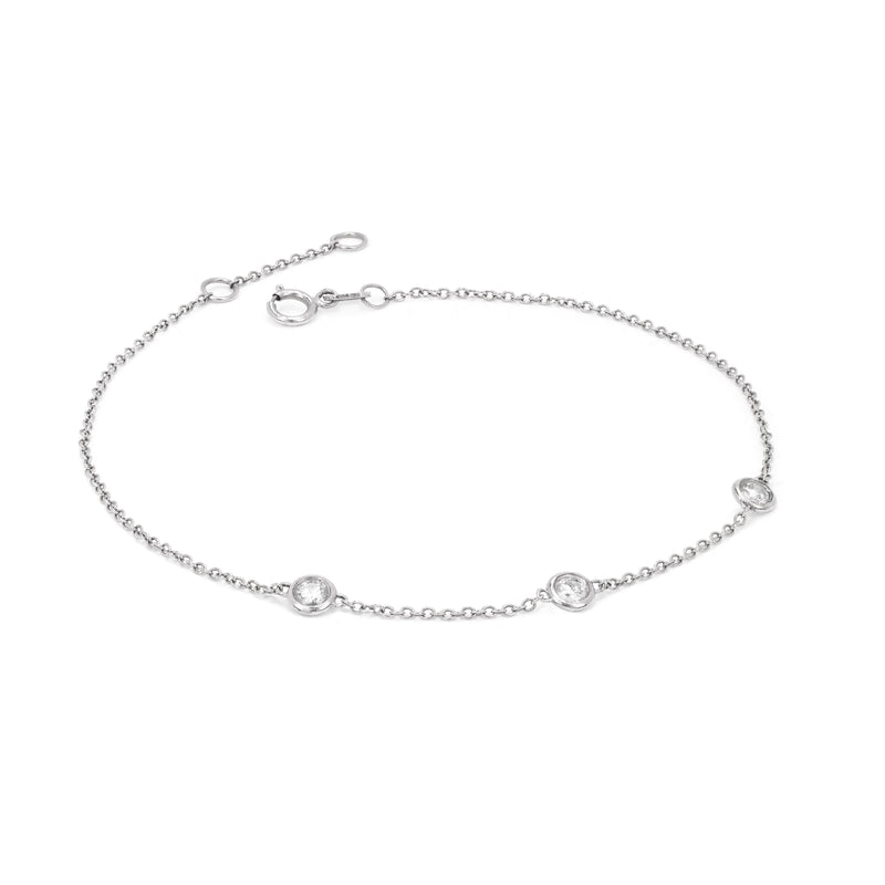 3 Diamond Orbit Bezel Bracelet White Gold   by Logan Hollowell Jewelry