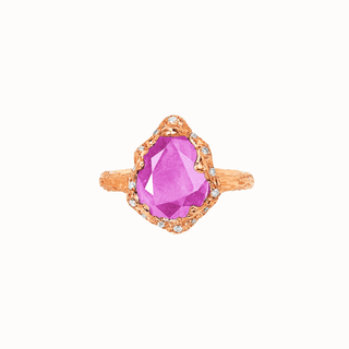 Baby Queen Water Drop Pink Sapphire Ring with Sprinkled Diamonds 4 Rose Gold  by Logan Hollowell Jewelry