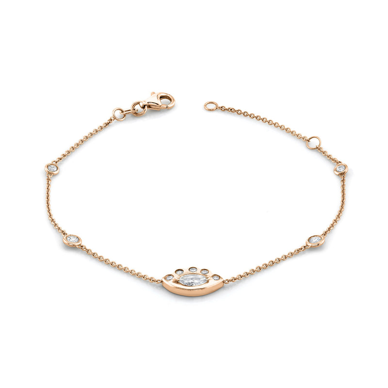 5 Diamond Orbit Bezel Bracelet with Angel Eye Diamond Center Rose Gold   by Logan Hollowell Jewelry