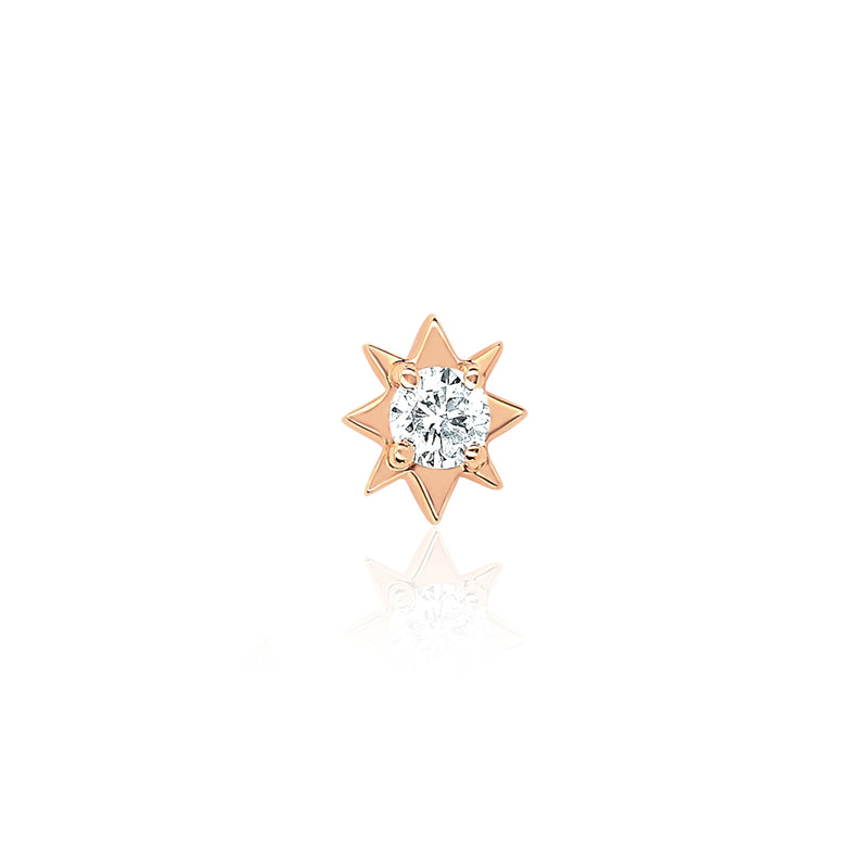 Mini North Star Diamond Studs Rose Gold Single  by Logan Hollowell Jewelry