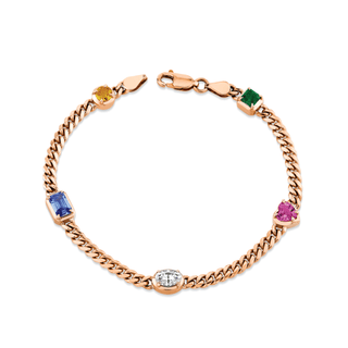 Mini Rainbow Cuban Queen Bracelet with Diamond Center 6.5" Rose Gold  by Logan Hollowell Jewelry