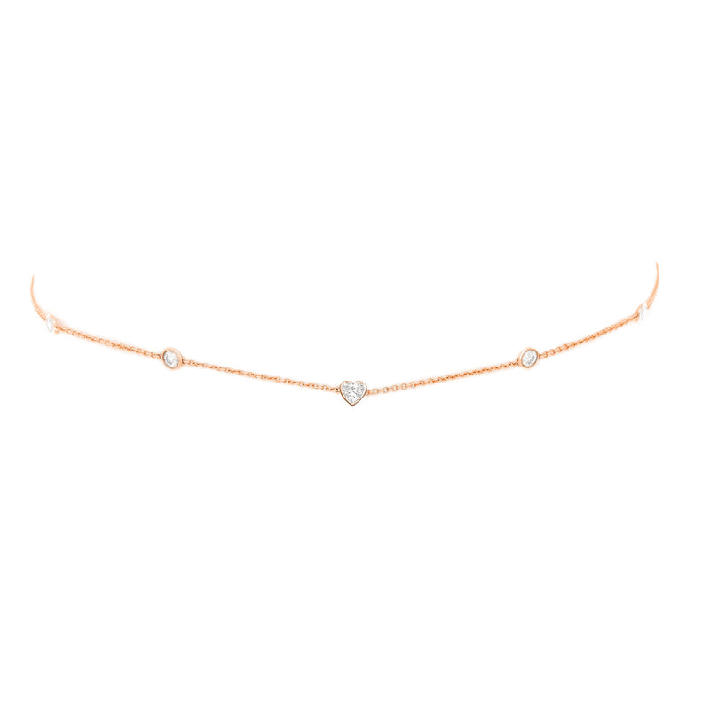 5 or 7 Diamond Heart of Light Orbit Choker with Heart Center 14"-15" Rose Gold 5 Diamond by Logan Hollowell Jewelry