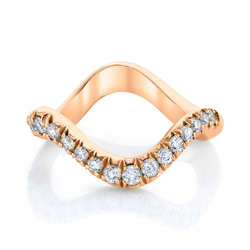 French Pave Graduated Diamond Wave Ring Rose Gold 4  by Logan Hollowell Jewelry