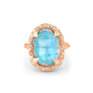 Sacred Scarab Queen Ring with Sprinkled Diamonds 4 Rose Gold  by Logan Hollowell Jewelry