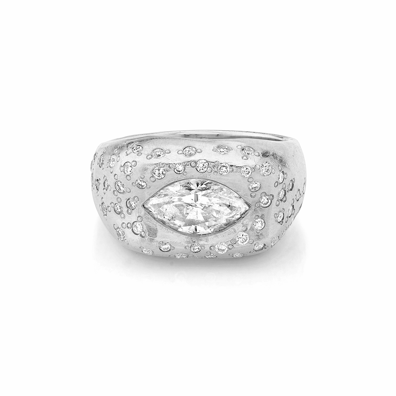 Pavé Diamond Oracle Ring with Angel Eye Diamond Center White Gold 2.5  by Logan Hollowell Jewelry