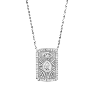 Angel Eye Shield Necklace with Pavé Diamonds White Gold 16"-18"  by Logan Hollowell Jewelry