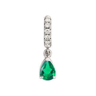 Emerald Water Drop French Pavé Goddess Hoops White Gold Single  by Logan Hollowell Jewelry