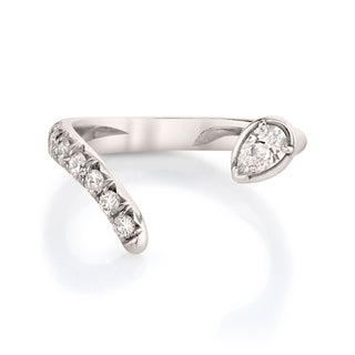 French Pave Tusk Ring with Diamond Pear 2 White Gold  by Logan Hollowell Jewelry