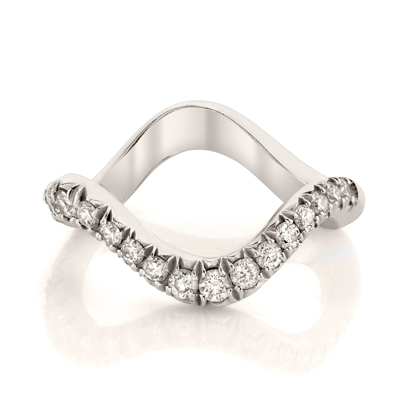 French Pave Graduated Diamond Wave Ring White Gold 4  by Logan Hollowell Jewelry