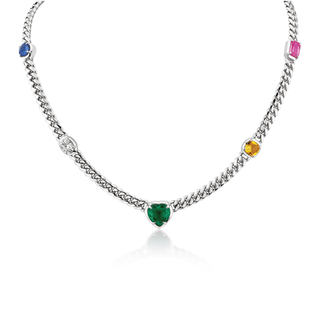 Rainbow Cuban Choker w/ Emerald Heart Center White Gold 13-14"  by Logan Hollowell Jewelry