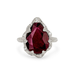 Queen Water Drop Ruby Ring with Sprinkled Diamonds White Gold 5  by Logan Hollowell Jewelry