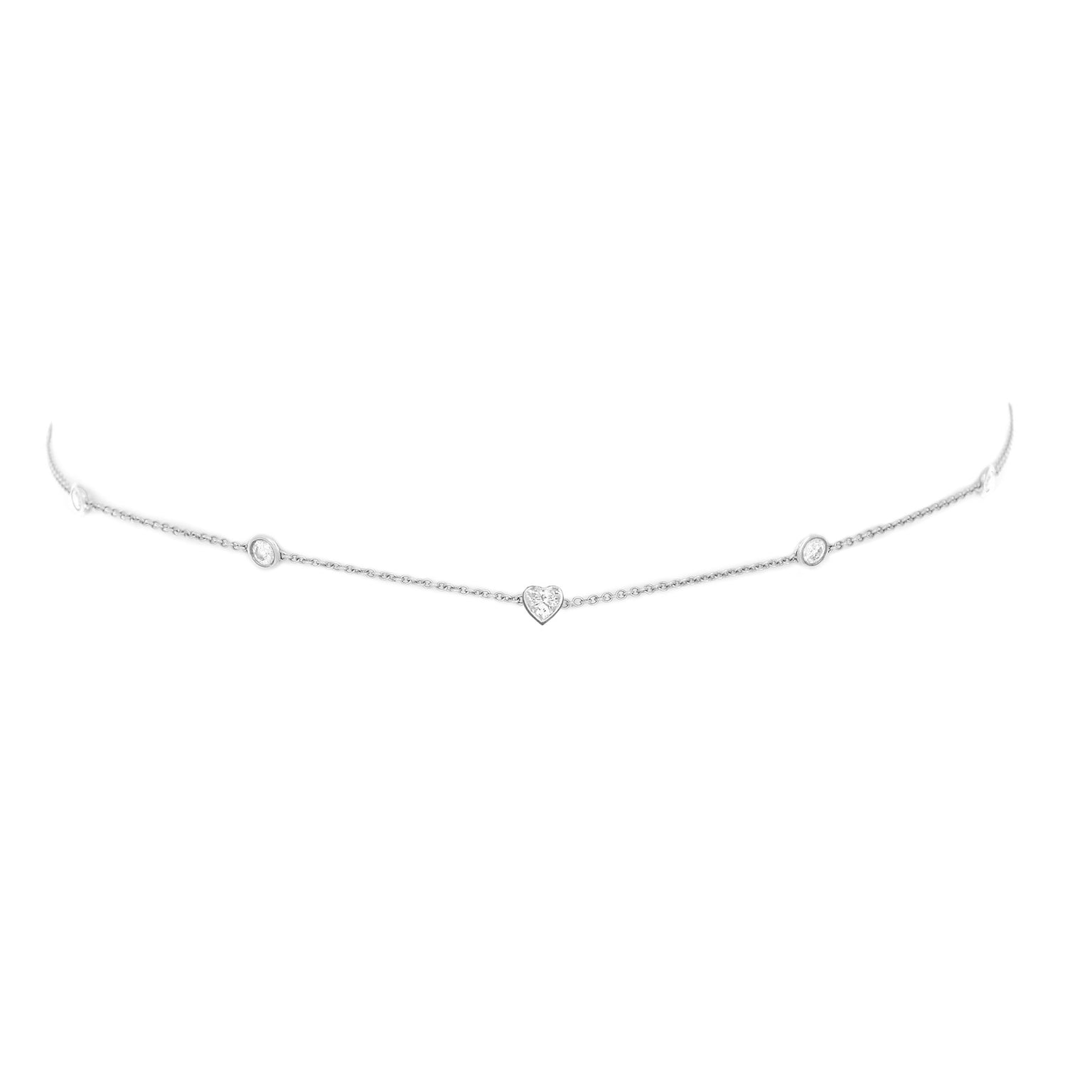 5 or 7 Diamond Heart of Light Orbit Choker with Heart Center 14"-15" White Gold 5 Diamond by Logan Hollowell Jewelry