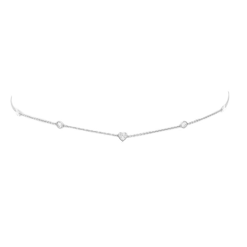 5 or 7 Diamond Heart of Light Orbit Choker with Heart Center 14"-15" White Gold 5 Diamond by Logan Hollowell Jewelry