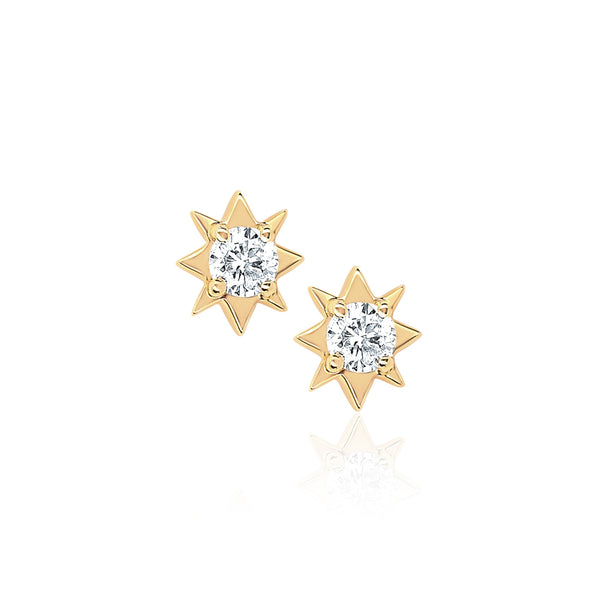 Mini North Star Diamond Studs Yellow Gold Pair by Logan Hollowell Jewelry