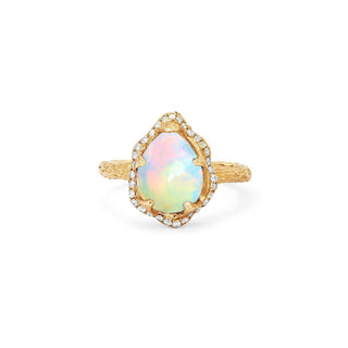 Baby Queen Water Drop White Opal Ring with Full Pavé Diamond Halo Yellow Gold 4  by Logan Hollowell Jewelry